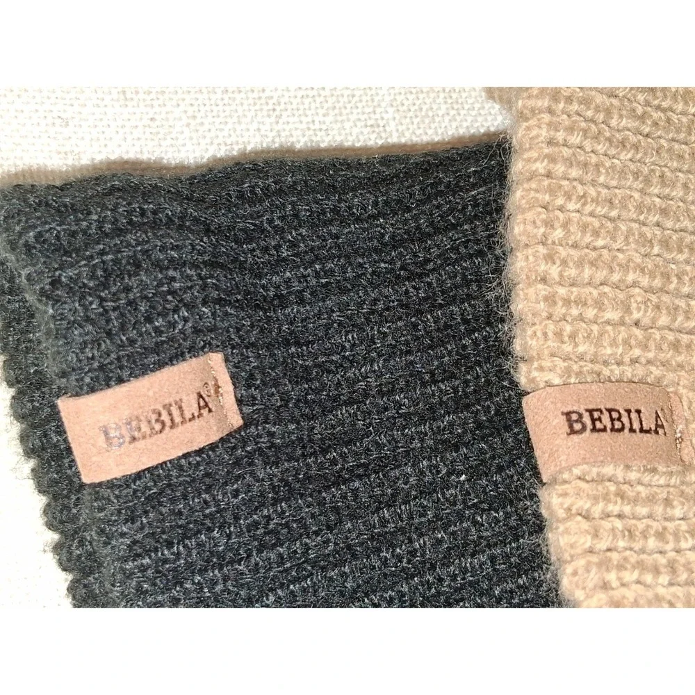 Bebila Kids Beanie Hat Set 2 Pack Black Tan Ribbed Knit Acrylic Winter Caps
